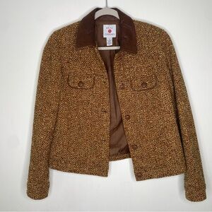 Vintage Saks Fifth Avenue Real Clothes Tweed Leather Trim Blazer Jacket Sz 8